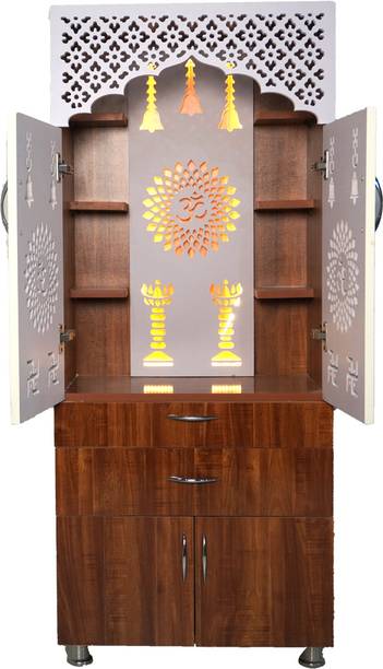 The Mandir Company Wooden Temple Big Size, Wooden Temple With Door Engineered Wood Home Temple
