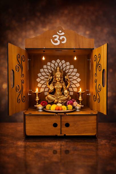 Expro Divine Om Glow Wooden Pooja Mandir with Drawer Engineered Wood Home Temple