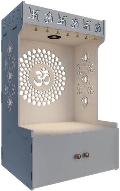 Homscape Om Chakra Wooden Temple with Spacious Shelf & Inbuilt Focus Light Engineered Wood Home Temple