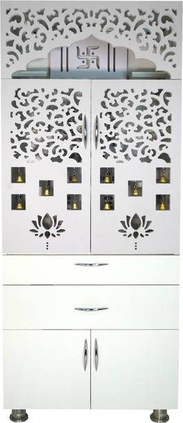 NITAYRA Wooden Temple Big Size With Led Light Engineered Wood Home Temple