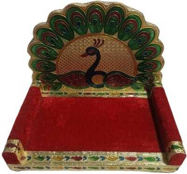 jaisakshi Handicraft Wooden Meenakari Peacock Design Laddu Gopal Singhasan |Golden|Size 5 Solid Wood Home Temple