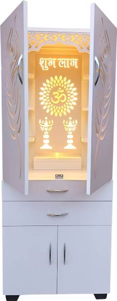 God Of Decor White Corian Design Large Wooden Home Temple/Pooja Unit/Home Mandir/ Engineered Wood Home Temple