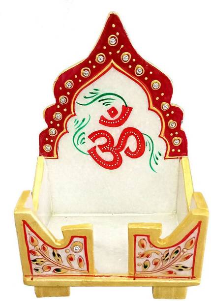 Salona Home Marble Singhasan for God, Meenakari Work Om Print Temple Pooja Mandir for Home Stone Home Temple