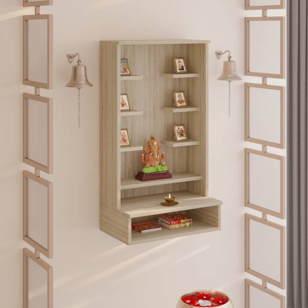 Bluewud Shubh Mini Wall Mount Wooden Mandir for Home, Temple for Home European Oak Engineered Wood Home Temple