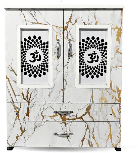 MARECARA WOODS “MARECARA Divine White Mandir – LED Light & Door | Marble Finish Engineered Wood Home Temple