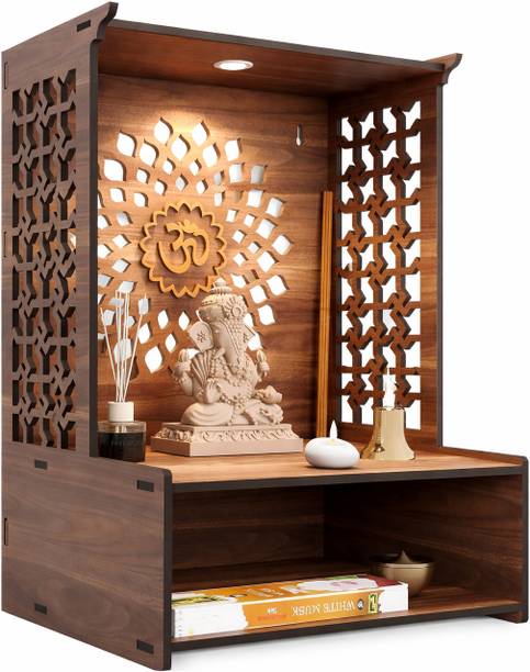 HOODWIN Engineered Wooden LED Temple Handcrafted Design Pooja Mandir for Home & Office Engineered Wood Home Temple