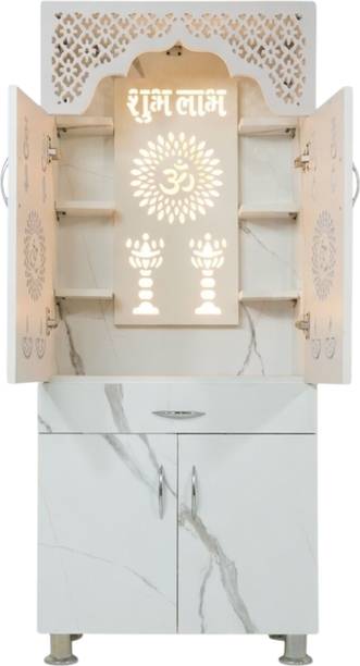 Old Wolf Furniture White Marble Wooden Temple With Light Engineered Wood Home Temple