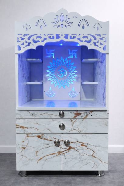 A.D.MODULAR FURNITURE Puja Cabinet with Blue LED Engineered Wood Home Temple