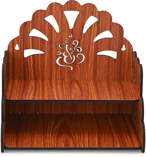 JUICIQ Wooden Mandir for Home with Ganesh Design | Wall/Tabletop Temple Shelf for Pooja Solid Wood Home Temple