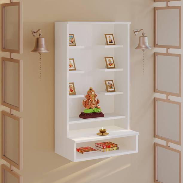 Bluewud Shubh Mini Wall Mount Wooden Mandir for Home, Temple for Home Pooja Stand Engineered Wood Home Temple