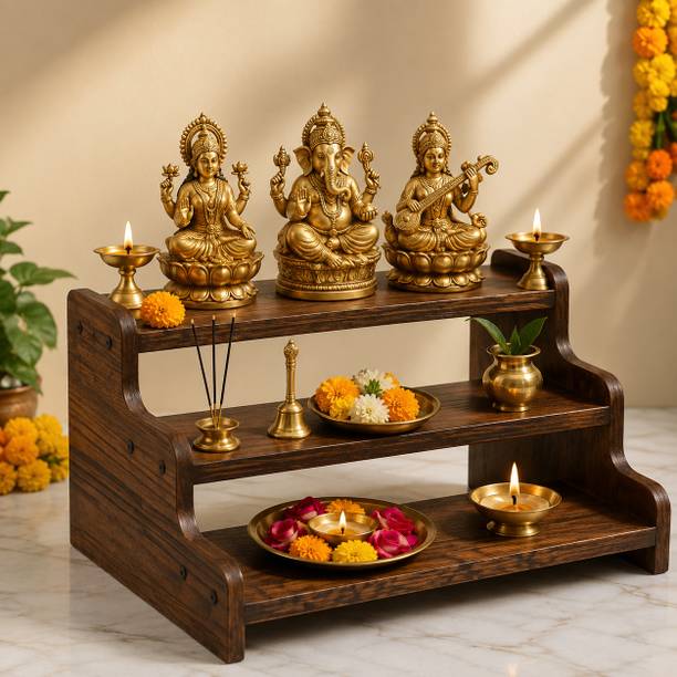 SVM TRADERS wooden pooja stand, pooja shelf, wooden mandir, pooja mandir shelf Engineered Wood Home Temple
