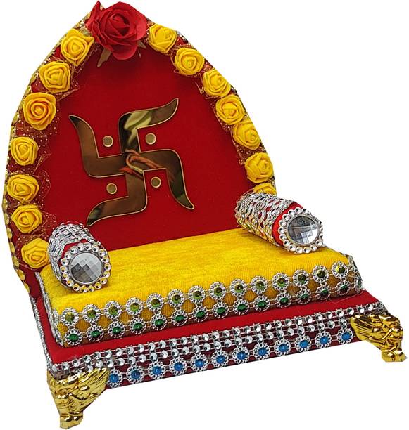 GAYATRI HANDICARFT AND ARTS Swastik Wooden Singhasan for Laddu Gopal, Thakur Ji, Kanha Ji, Ganpati ji Solid Wood Home Temple