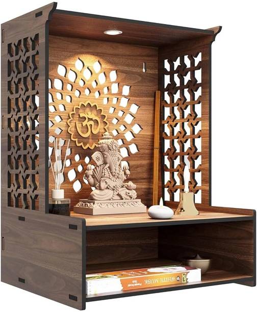 KITCHELLENCE Engineered Wooded Temple Hand Crafted Design Pooja Mandir for Home & Office Engineered Wood Home Temple