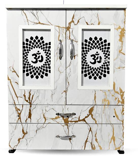 MARECARA WOODS “MARECARA Divine White Mandir – LED Light & Door | Marble Finish Engineered Wood Home Temple