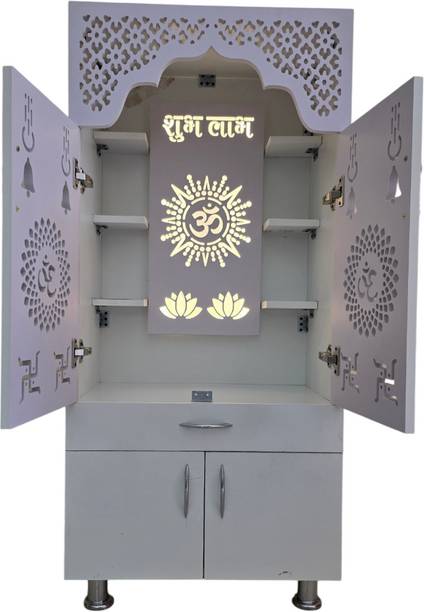 शिवोजा Designer Temple for Home/Pooja Mandir with Led Light and storage इंजीनियर वुड घर का मंदिर