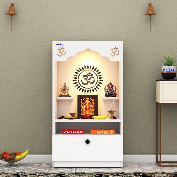 ANIKAA Triven Wooden Home Temple for Pooja with Storage Cabinet, Floor Standing Mandir Engineered Wood Home Temple