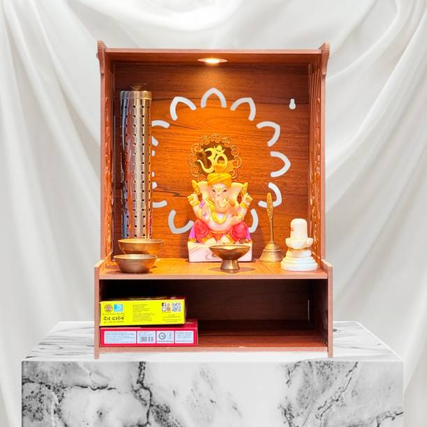 HOODWIN Pooja Mandir Home Office with LED Light Home Temple Engineered Wood Home Temple Engineered Wood Home Temple