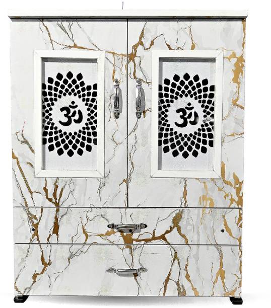 MARECARA WOODS “MARECARA Divine White Mandir – LED Light & Door | Marble Finish Engineered Wood Home Temple