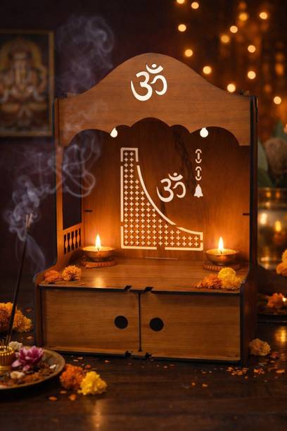 Expro Handcrafted Engineered Wood Pooja Mandir with Om & Bell Cutouts Engineered Wood Home Temple
