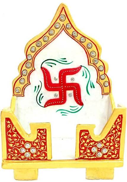 Salona Home Marble God Singhasan for Placing Small Idol, Swastik Print Pooja Temple Mandir, Stone Home Temple