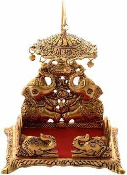 Cyan spritual Singhasan for Laddu Gopal/Bal Gopal in Metal Gold Oxidized Finished Laddu Gopal Singhasan for Home Decor & Gifts Metal Home Temple (Height: 18, Pre-assembled) Metal Home Temple