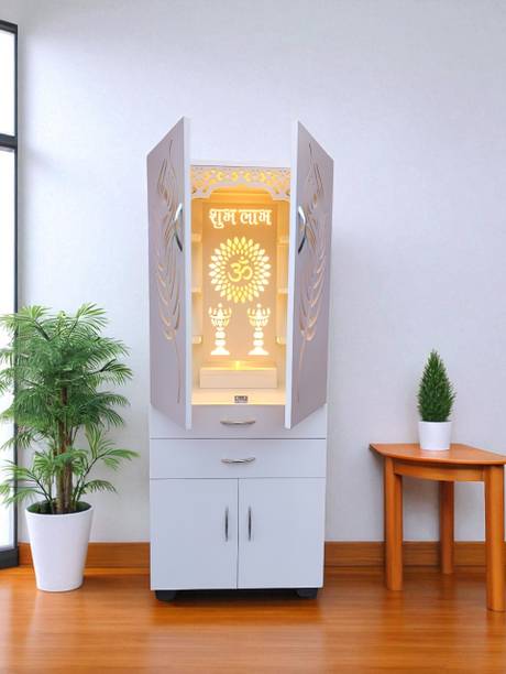फ्लिपकार्ट परफेक्ट होम्स Premium quality White Home Temple|Pooja Unit|Pooja Mandir| inbuilt LED light इंजीनियर वुड घर का मंदिर
