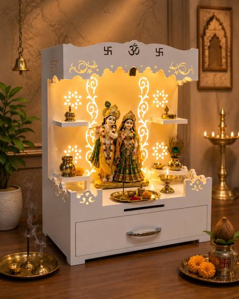 Poojaroots Divine Vrindavan 24 Engineered Wood, Solid Wood, Acrylic Home Temple
