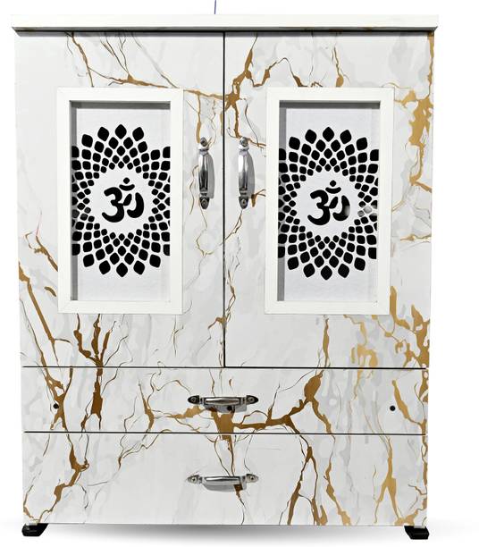 MARECARA WOODS “MARECARA Divine White Mandir – LED Light & Door | Marble Finish Engineered Wood Home Temple