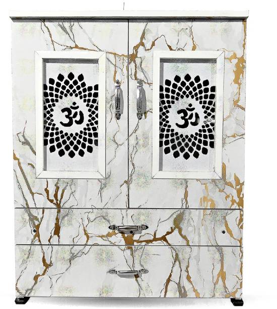 MARECARA WOODS “MARECARA Divine White Mandir – LED Light & Door | Marble Finish Engineered Wood Home Temple