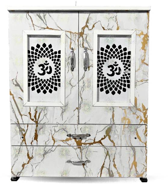 MARECARA WOODS “MARECARA Divine White Mandir – LED Light & Door | Marble Finish Engineered Wood Home Temple
