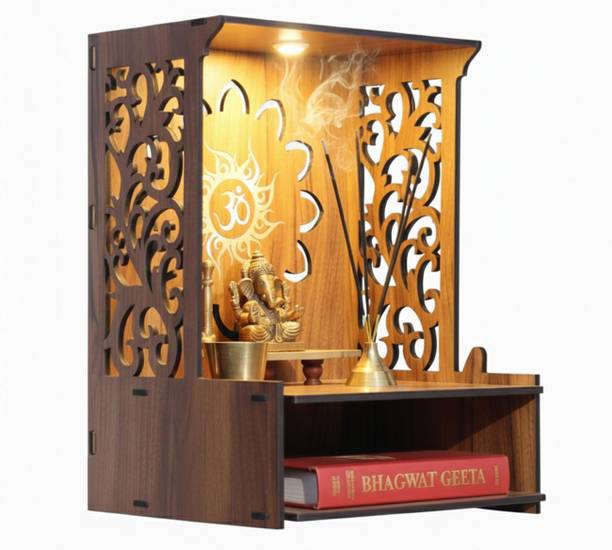 Gojeeva Kraft Engineered Wooden LED Temple Handcrafted Design Pooja Mandir for Home & Office Engineered Wood Home Temple