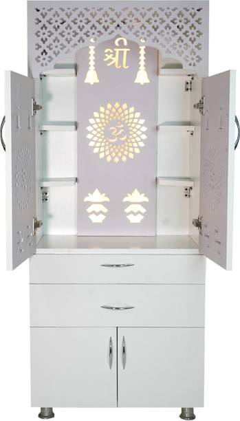 The Mandir Company Modern Pooja Mandir for Home with LED Backlight | Wooden Temple with Drawer Engineered Wood Home Temple