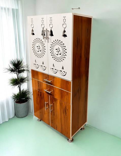 Kishanwooden Designer temple with led Engineered Wood Home Temple