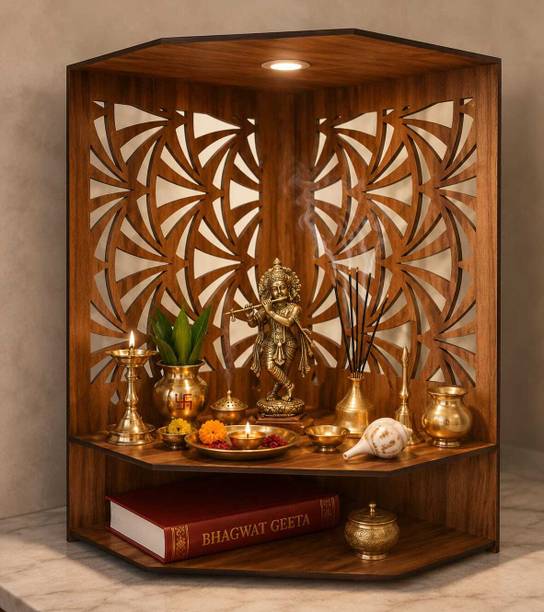 Gojeeva Engineered Wooden LED Temple Handcrafted Design Pooja Mandir for Home & Office Engineered Wood Home Temple