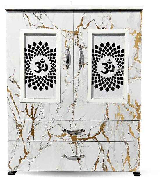 MARECARA WOODS “MARECARA Divine White Mandir – LED Light & Door | Marble Finish Engineered Wood Home Temple