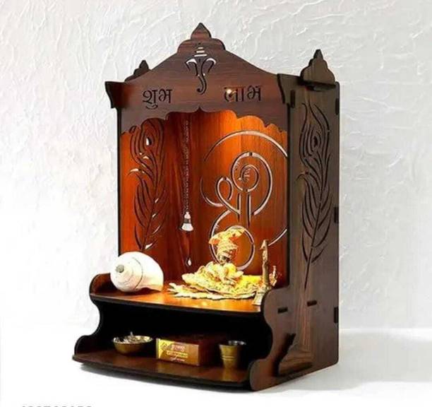 The Laptev Wooden Pooja Mandir with Om Carving Solid Wood Home Temple