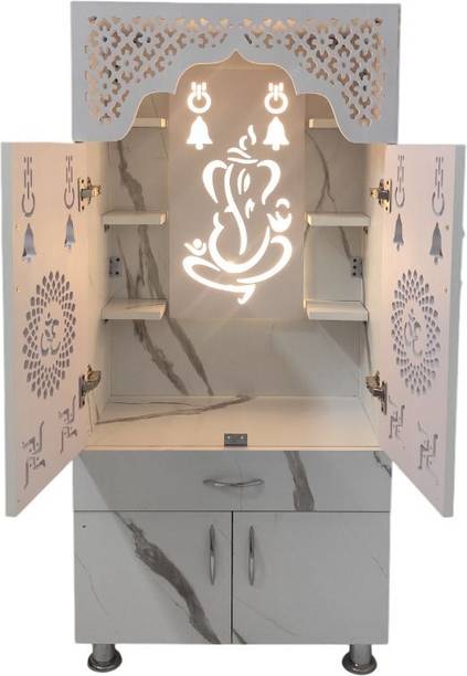 shivoja Temple for Home/Pooja Mandir with Led Light Engineered Wood Home Temple
