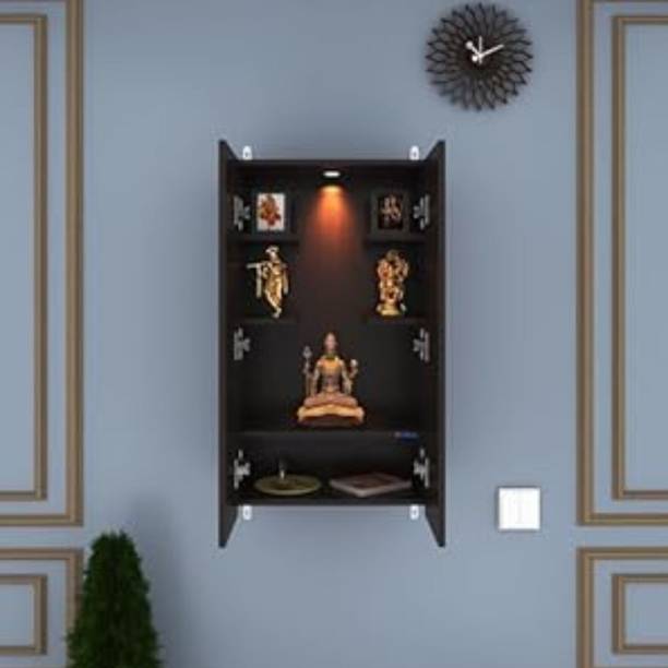 FURNIWUD Spirit Led Light Wall Temple Shelf Puja Mandir for Office & Home Decoration Engineered Wood Home Temple