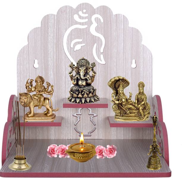 YIXT Wooden Wall Mounted Hanging Puja Temple Wood God Stand for Pooja Room Puja Mandir for Home Wall Office &Shop Engineered Wood Home Temple