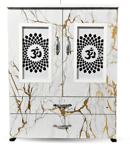 MARECARA WOODS “MARECARA Divine White Mandir – LED Light & Door | Marble Finish Engineered Wood Home Temple