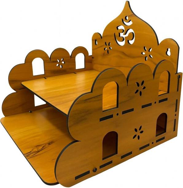 OUTSET Om Design Dual Shelf Wooden Pooja Temple / Wall Mount Mandir Engineered Wood Home Temple