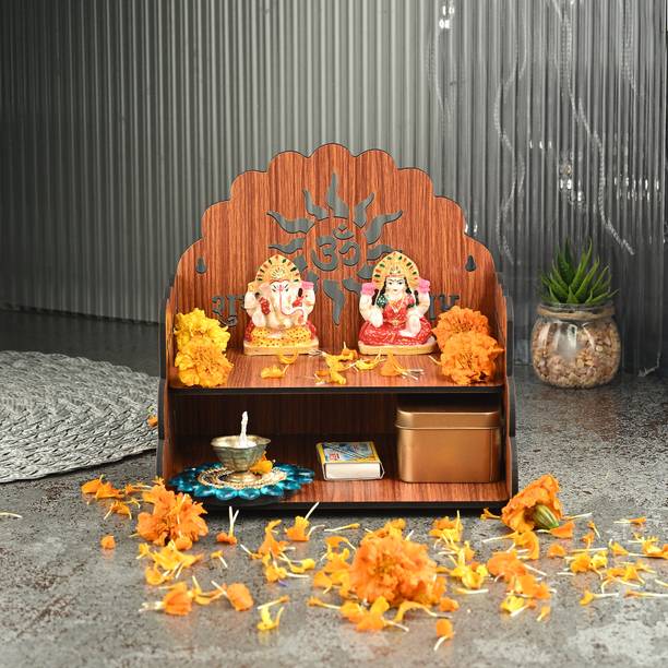 Gojeeva Premium Subh Labh Om Carved Pattern Devghar, Wooden Mandir Temple Engineered Wood Home Temple