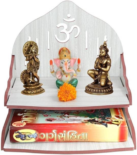 LAKHAJI Wooden Readymade Wall Mounted Hanging Puja Temple for Home God Stand for Pooja Room Mandir Wood Devghar Stand for Shop and Office Engineered Wood Home Temple