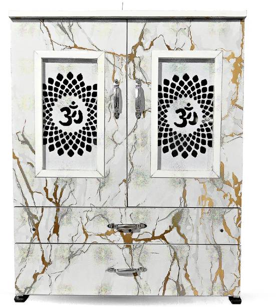 MARECARA WOODS “MARECARA Divine White Mandir – LED Light & Door | Marble Finish Engineered Wood Home Temple