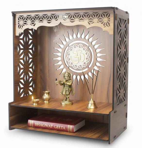 Gojeeva Engineered Wooden LED Temple Handcrafted Design Pooja Mandir for Home & Office Engineered Wood Home Temple