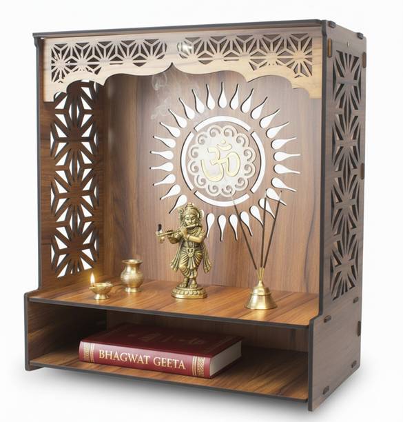 Gojeeva Engineered Wooden LED Temple Handcrafted Design Pooja Mandir for Home & Office Engineered Wood Home Temple