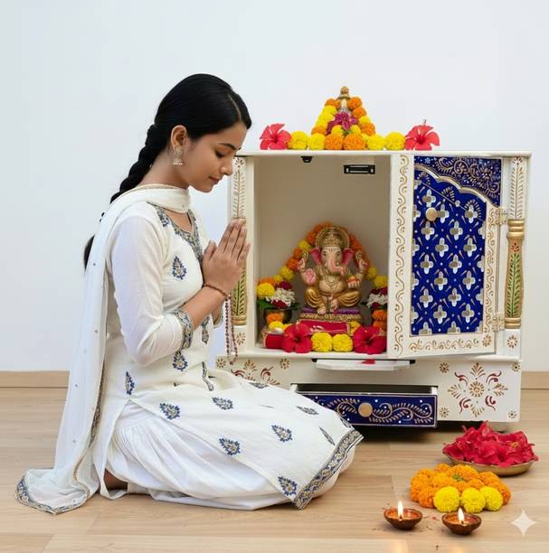 Bhagwati Wooden Temple For Home/Wooden Mandir For Home Engineered Wood Home Temple