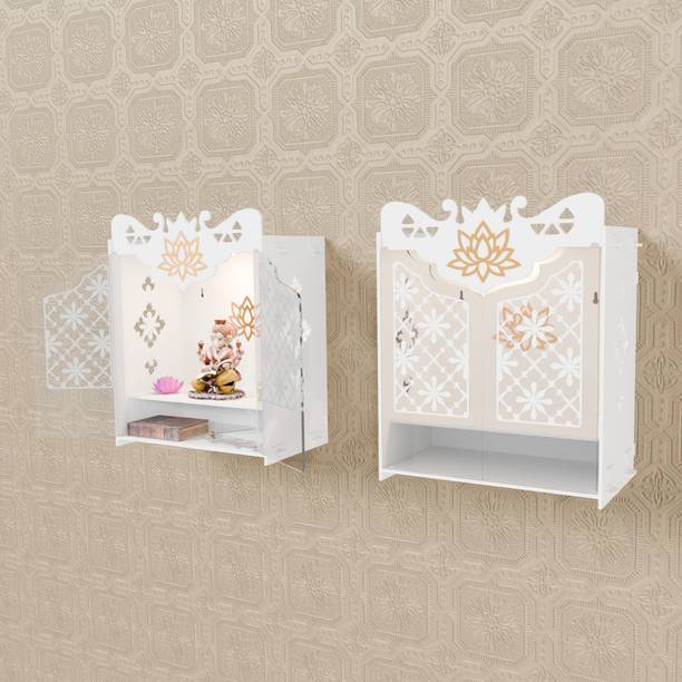 Nived KOYNA Mandir Transparent Door Spotlight 16 inch Wide Wall Mount White Pooja Acrylic Home Temple