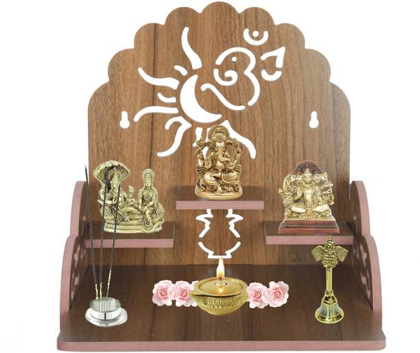 YIXT Wooden Wall Mounted Hanging Puja Temple Wood God Stand for Pooja Room Puja Mandir for Home Wall Office &Shop Engineered Wood Home Temple