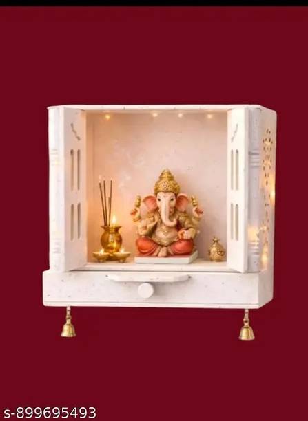 JAMWAIART Wooden Home Temple Marble Look | Mandir Wall Mounted | White | 16x16x8" Solid Wood Home Temple